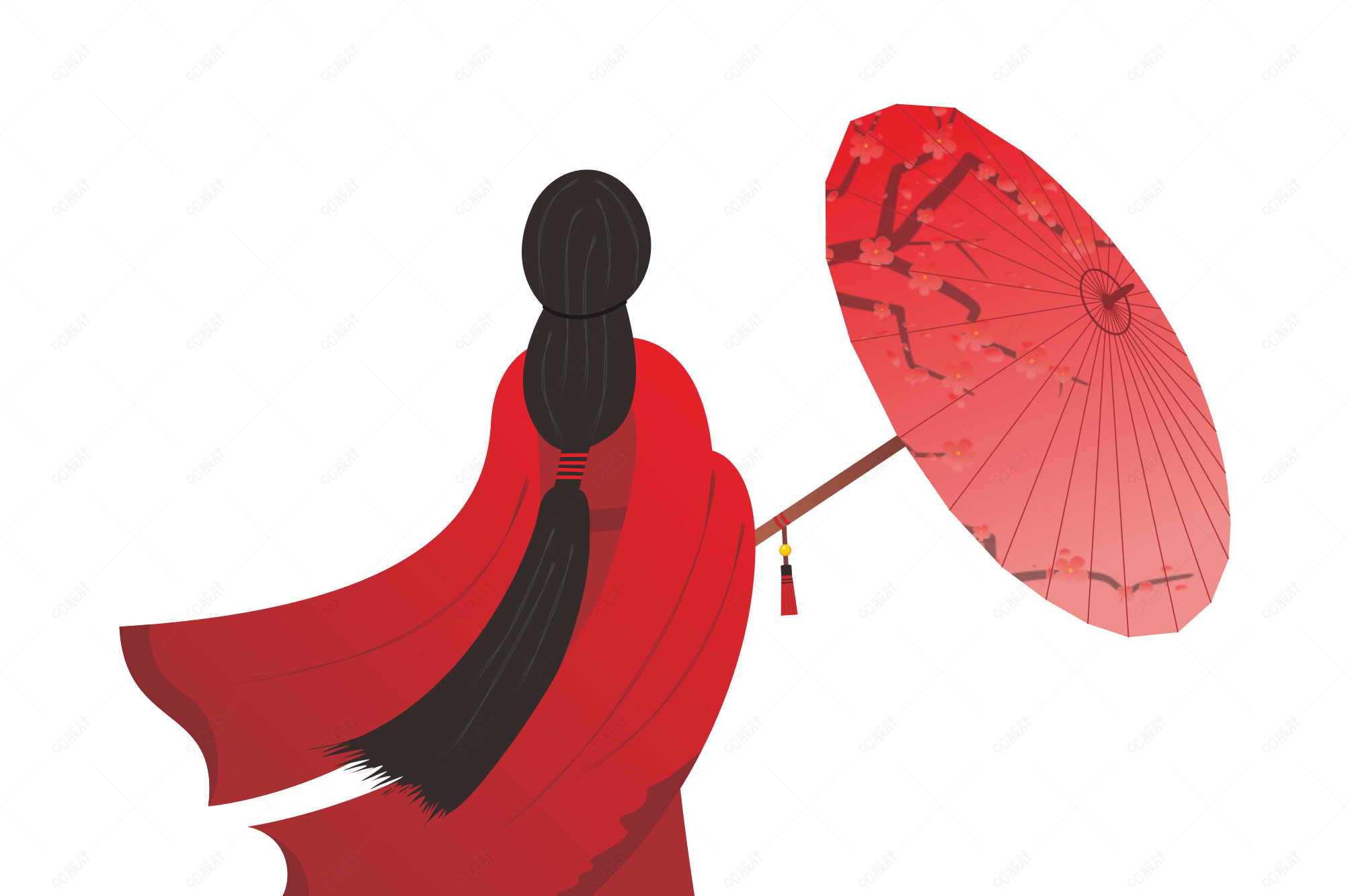 古风美女背影红衣少女油纸伞