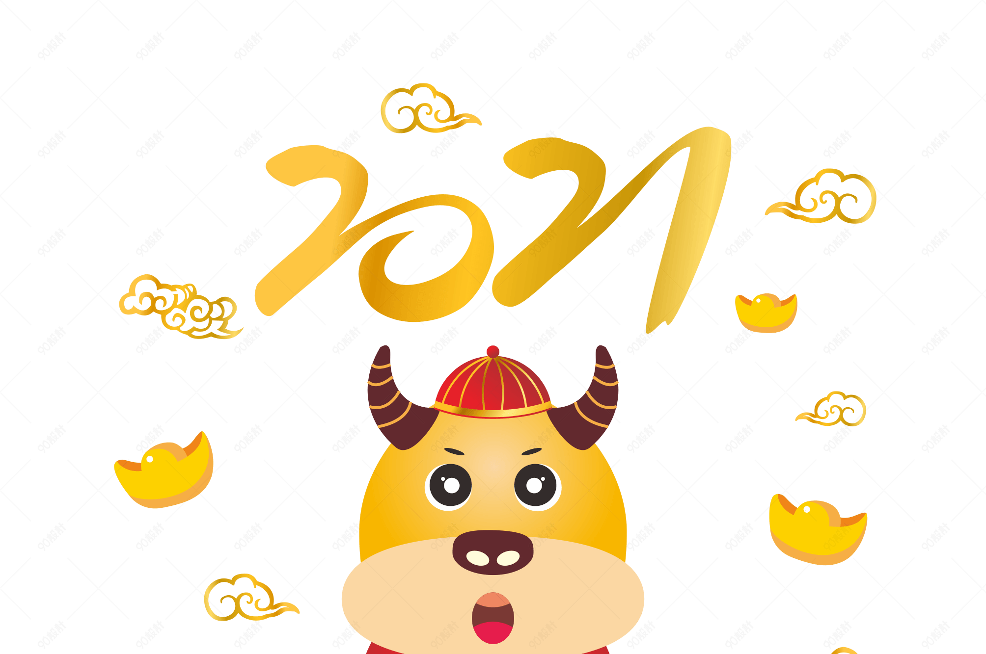 牛年吉祥物2021年卡通矢量手绘牛形象
