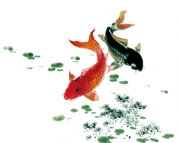 水墨画鱼模板