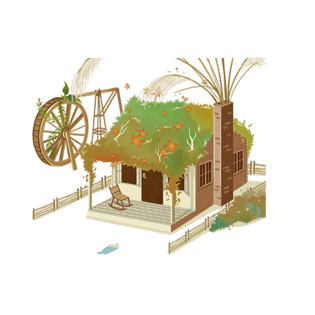 pngpsd2000*2000七夕情人节水墨草屋pngpsd2000*2000水墨蓝绿色茅草屋