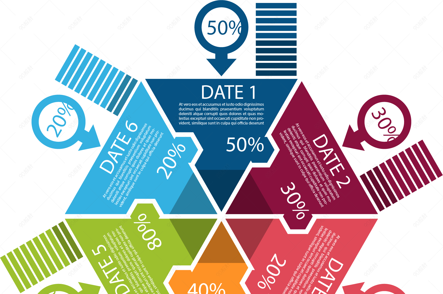 六边形彩色能量数据图表