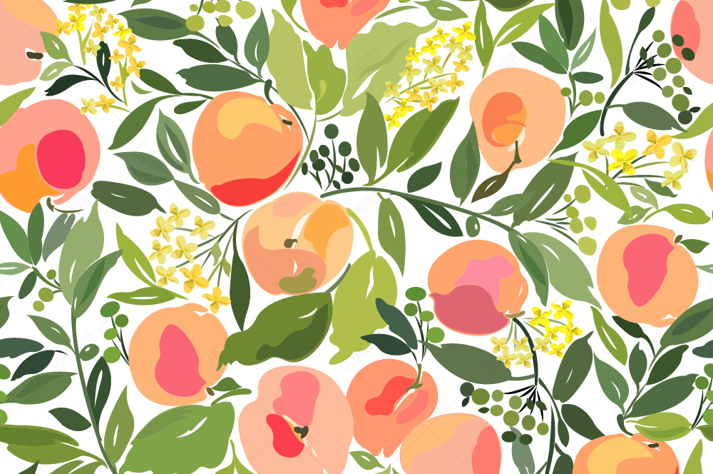 手绘树叶桃子图案