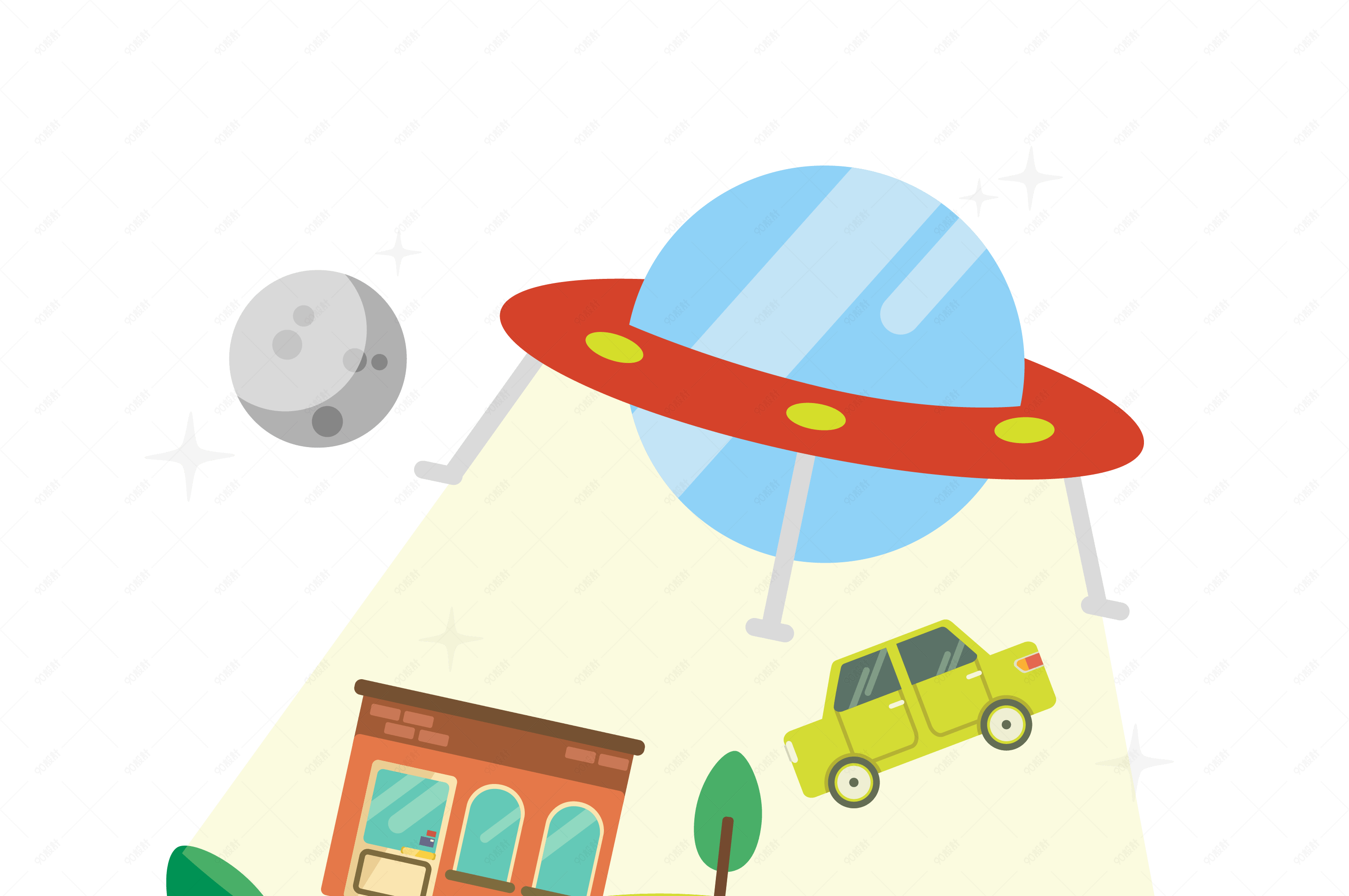 扁平外星飞船插画