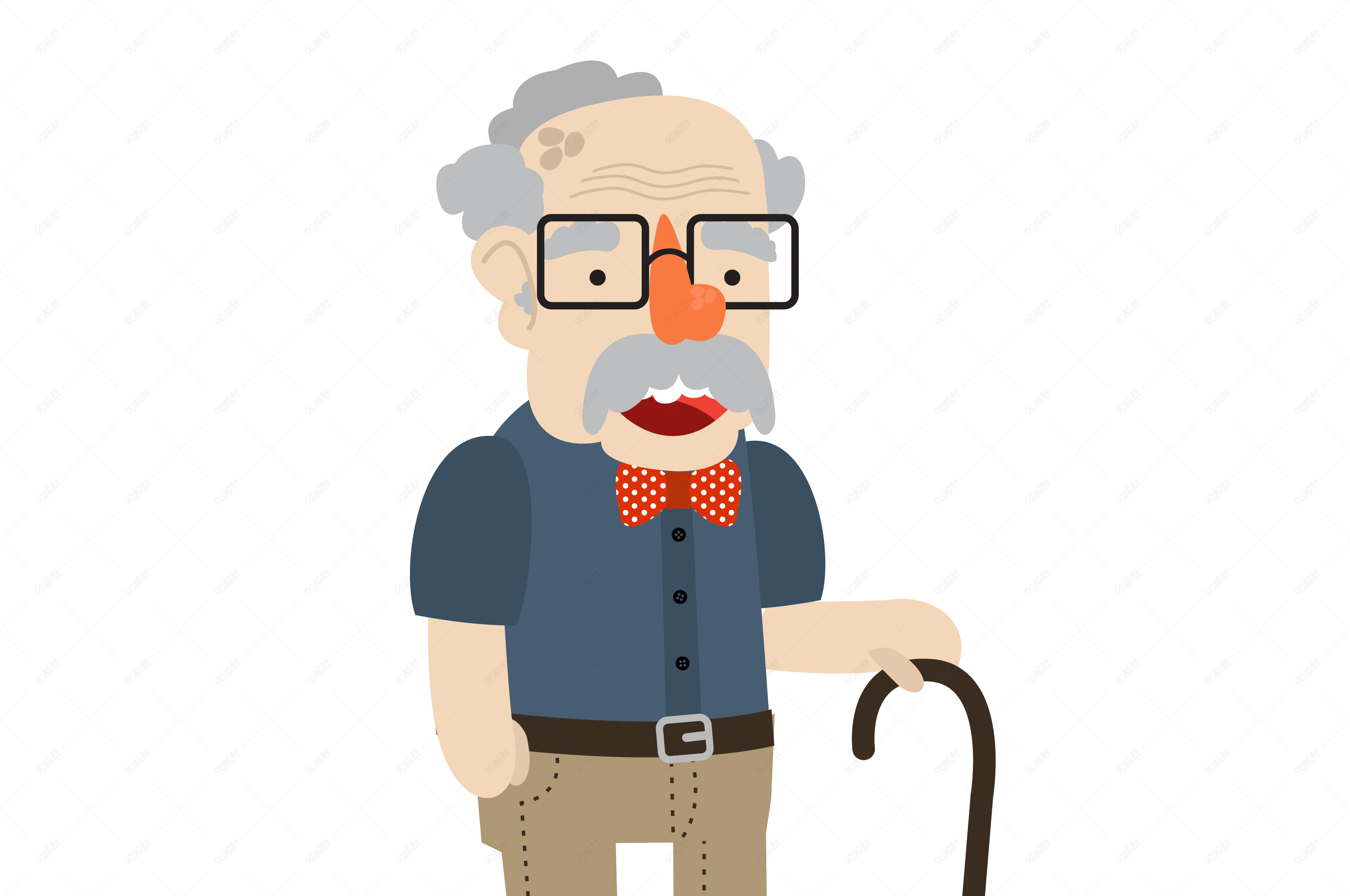 扁平戴眼镜老爷爷