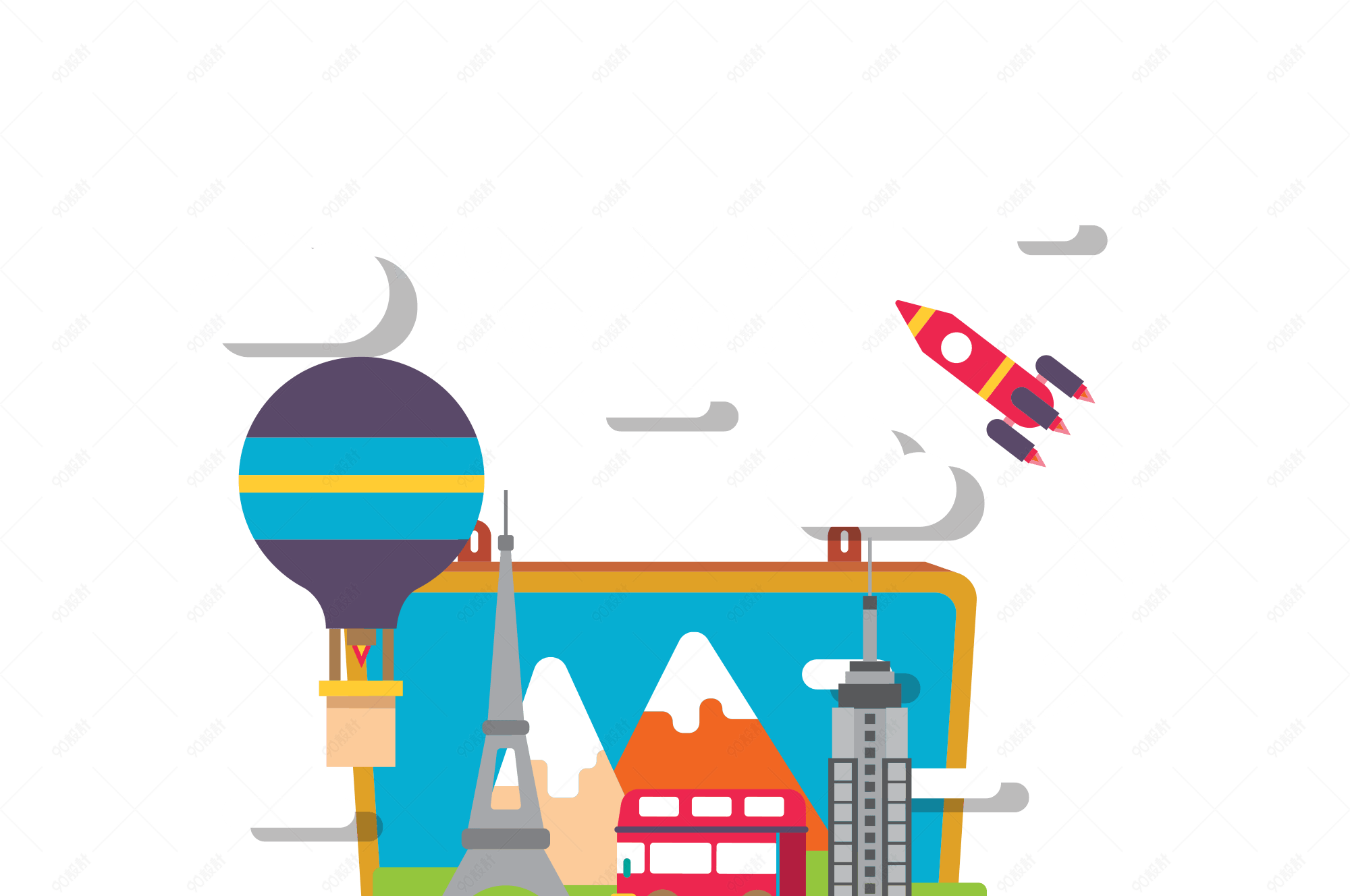 创意行李箱旅行插画