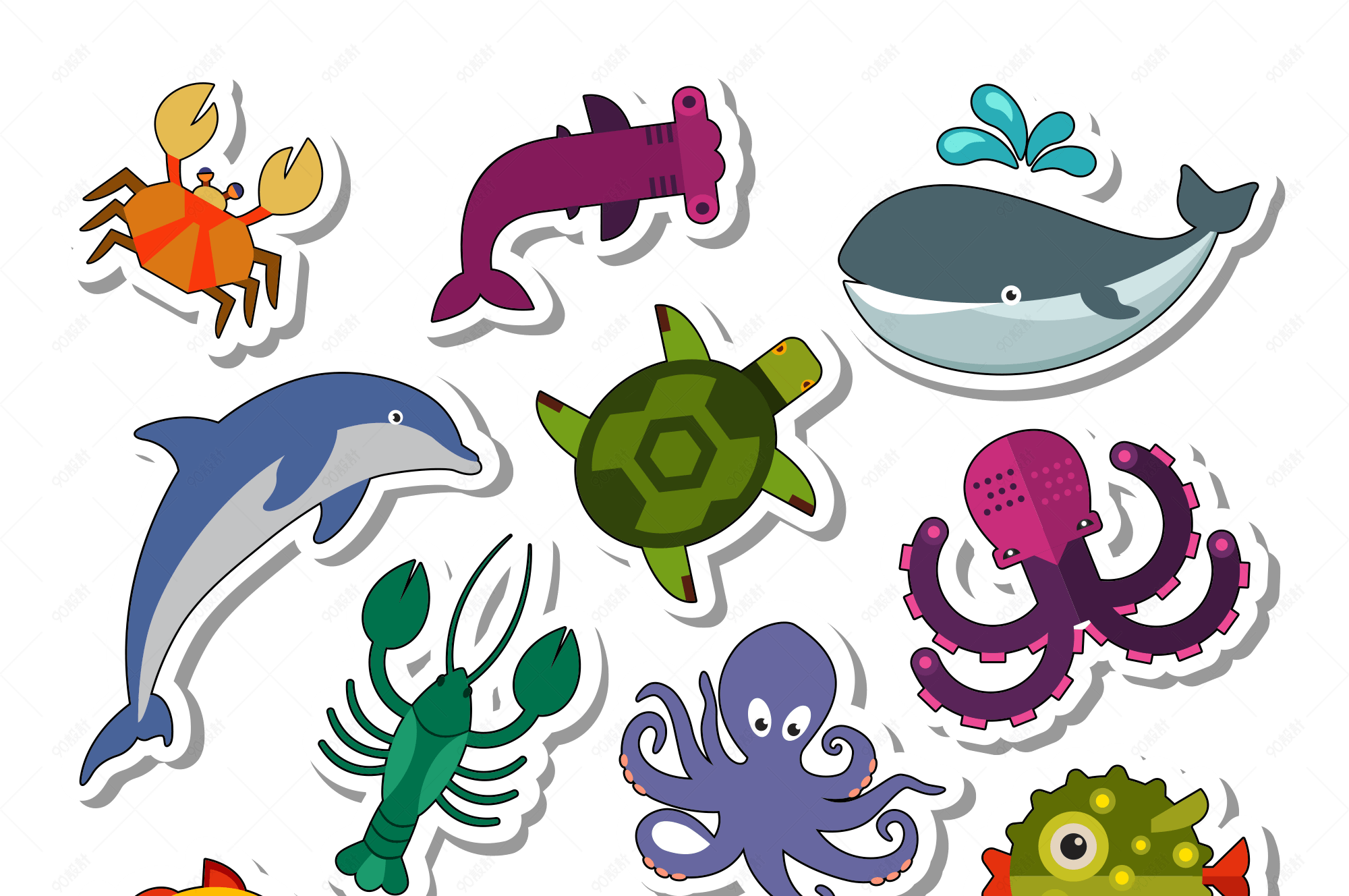 海洋生物贴纸【免抠元素png】-90设计网