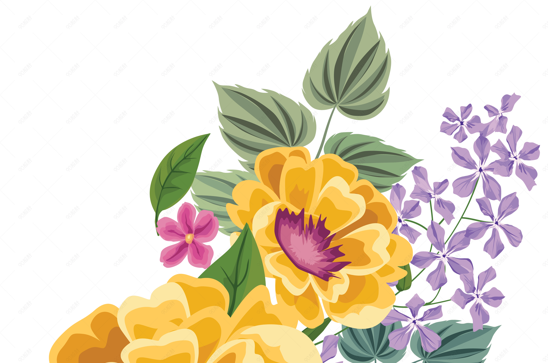 水彩手绘黄色花朵