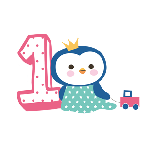 卡通可爱动物数字1