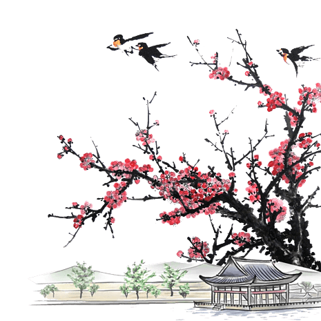 纯原创扁平风清明飞燕文艺装饰边框pngpsd2000*2000手绘鸟类鸟儿飞