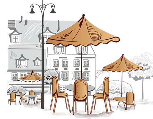 手绘欧美街头咖啡店