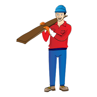 劳动红色卡通手绘抬木头的工人png