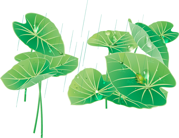 荷叶雨滴卡通手绘装饰元素