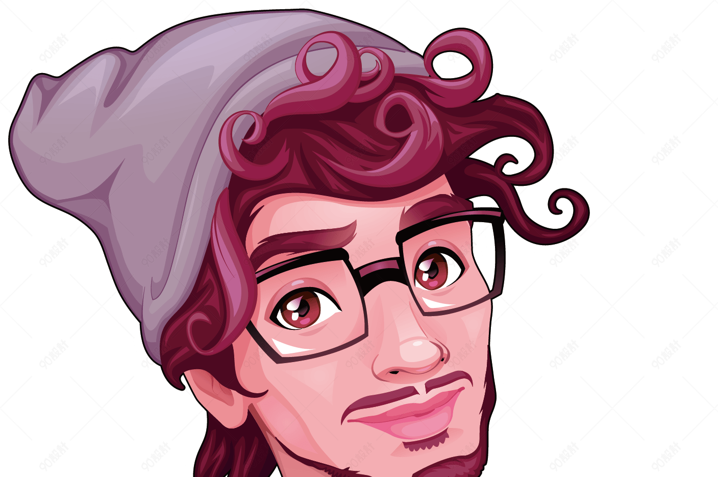 时尚卷发型男卡通手绘图标元素【免抠元素png】-90设计网
