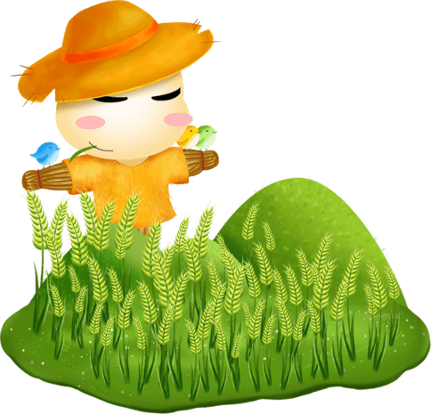 绿山小草稻草人卡通手绘装饰元素