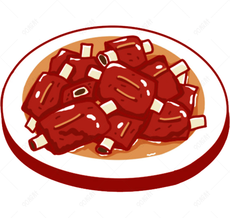 一碟红烧排骨卡通手绘图标元素