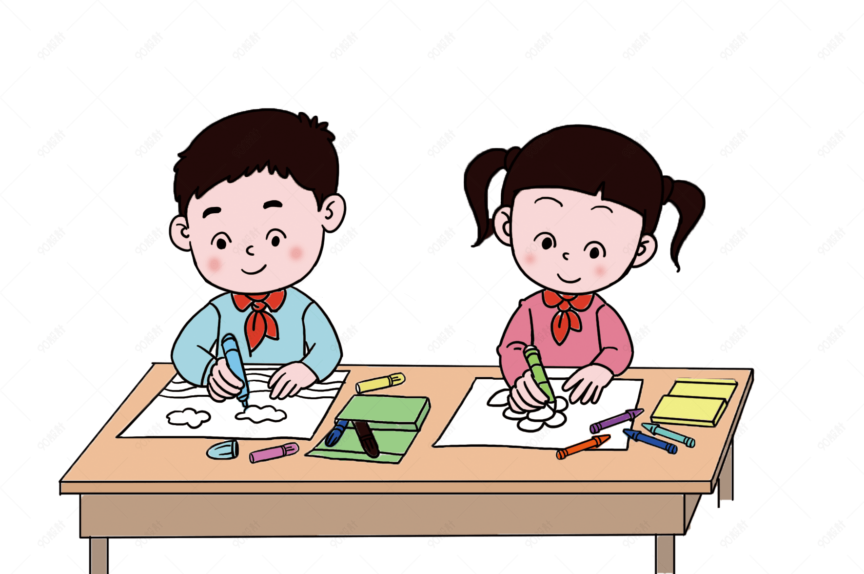 同桌画画美术课