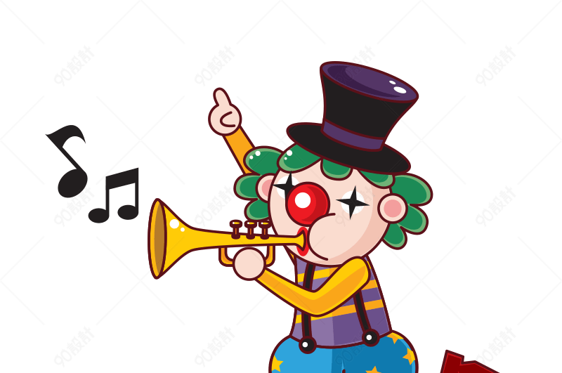 手绘卡通吹喇叭小丑