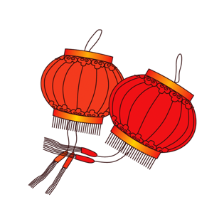 创意时尚手绘新年灯笼漂浮元素