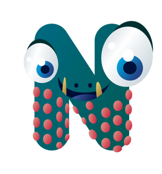 卡通动物形象英文字母n