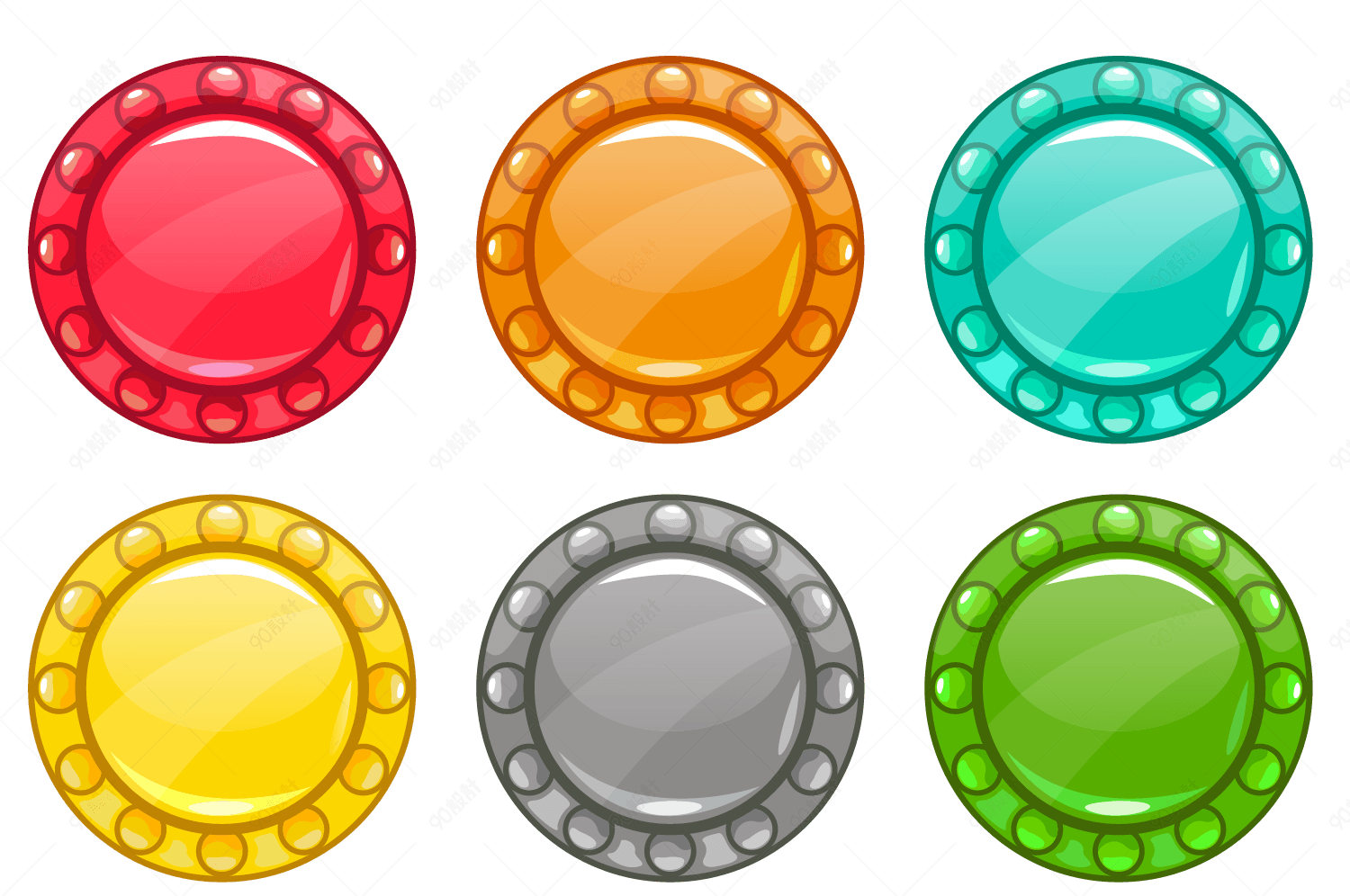 9款彩色水晶效果圆形按钮