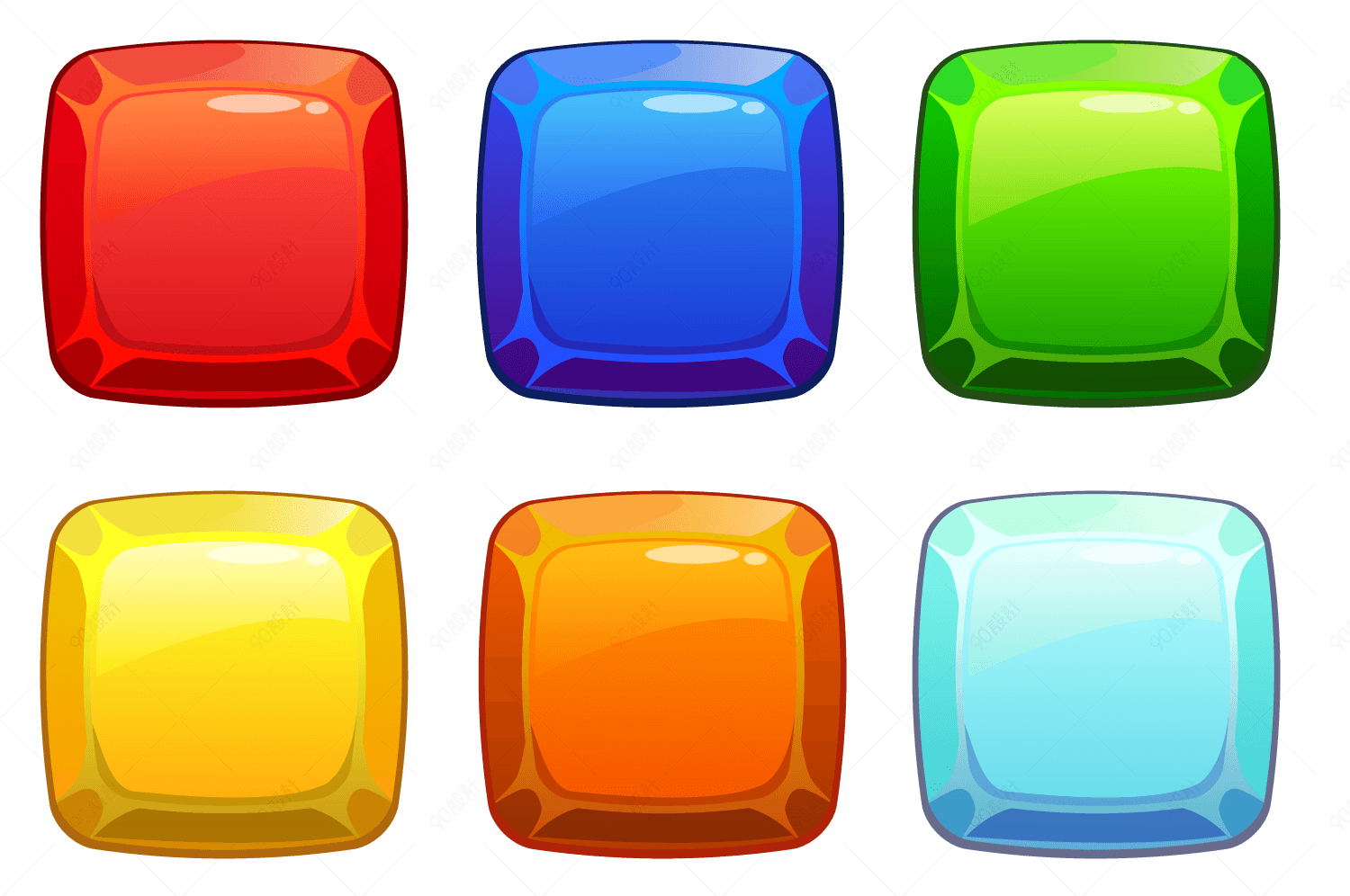 9款彩色水晶效果方形按钮