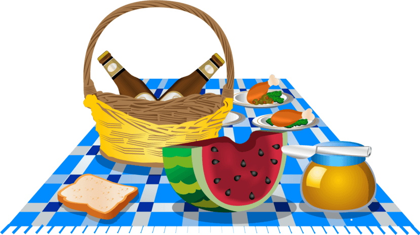 卡通秋季户外野餐插画pngpsd2000*2000出游郊游沙滩野餐手绘免抠图png