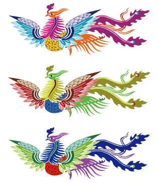 彩色凤凰pngpsd2000*2000金色凤凰pngpsd2000*2000中国神兽线稿pngpsd