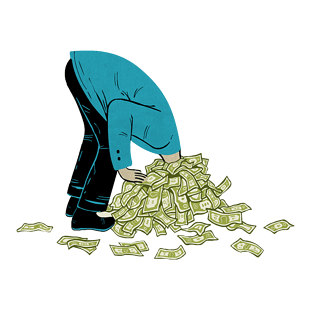 把头扎进钱堆里的人