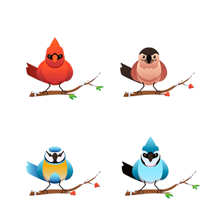 可爱卡通停在树枝上的鸟