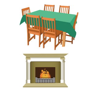 壁炉和餐桌