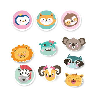 卡通动物头像贴纸