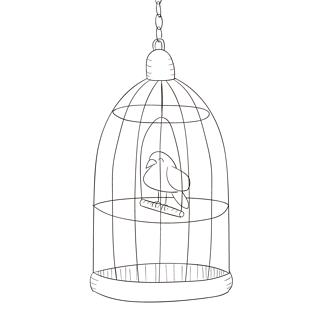 手绘笼子里的鸟