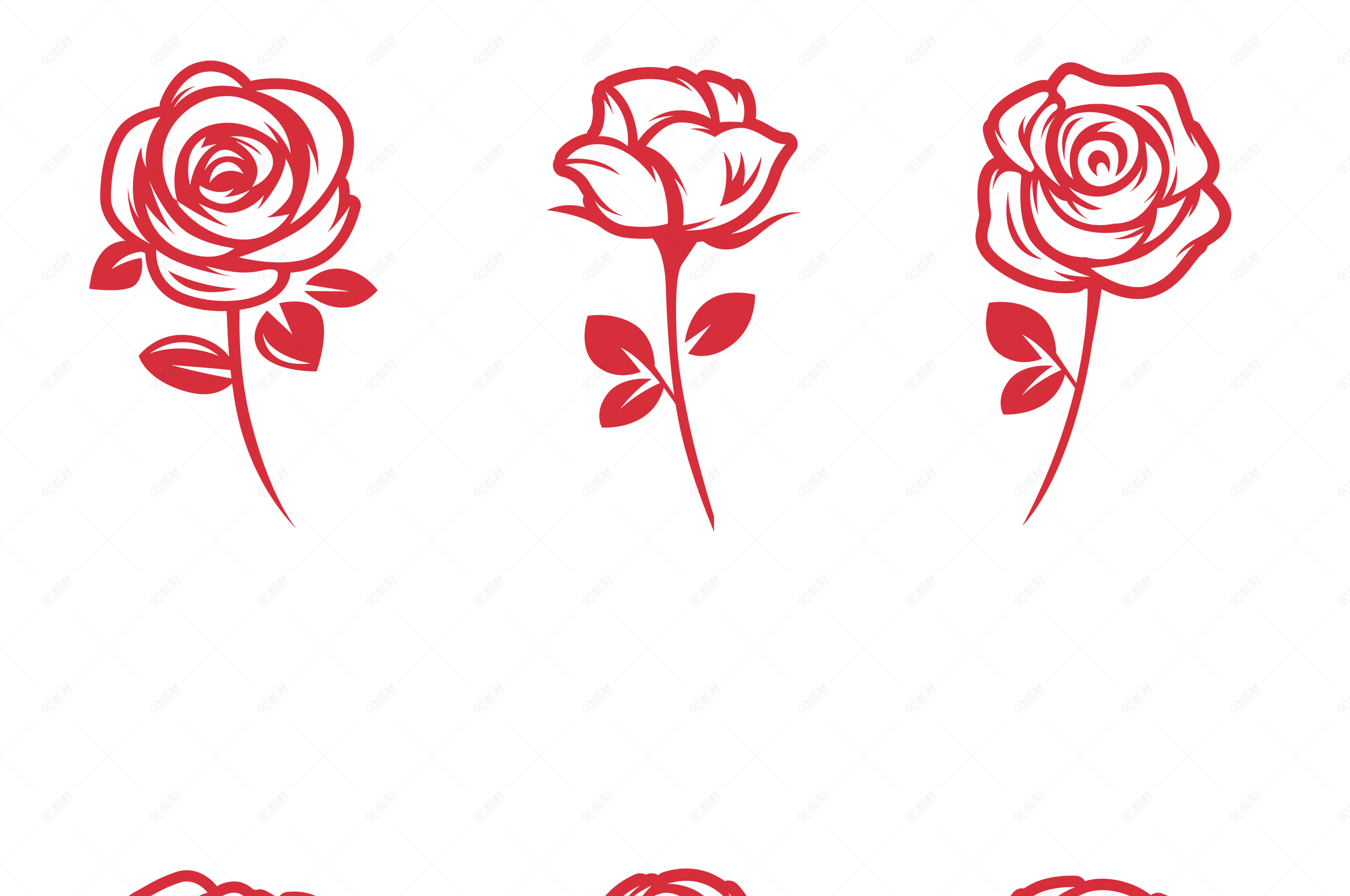 手绘线条红玫瑰
