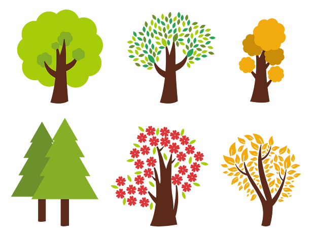 五颜六色的卡通大树