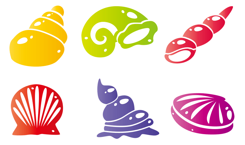 手绘风彩色海螺贝壳pngpsd2000*2000卡通海星海螺pngpsd2000*2000绚丽