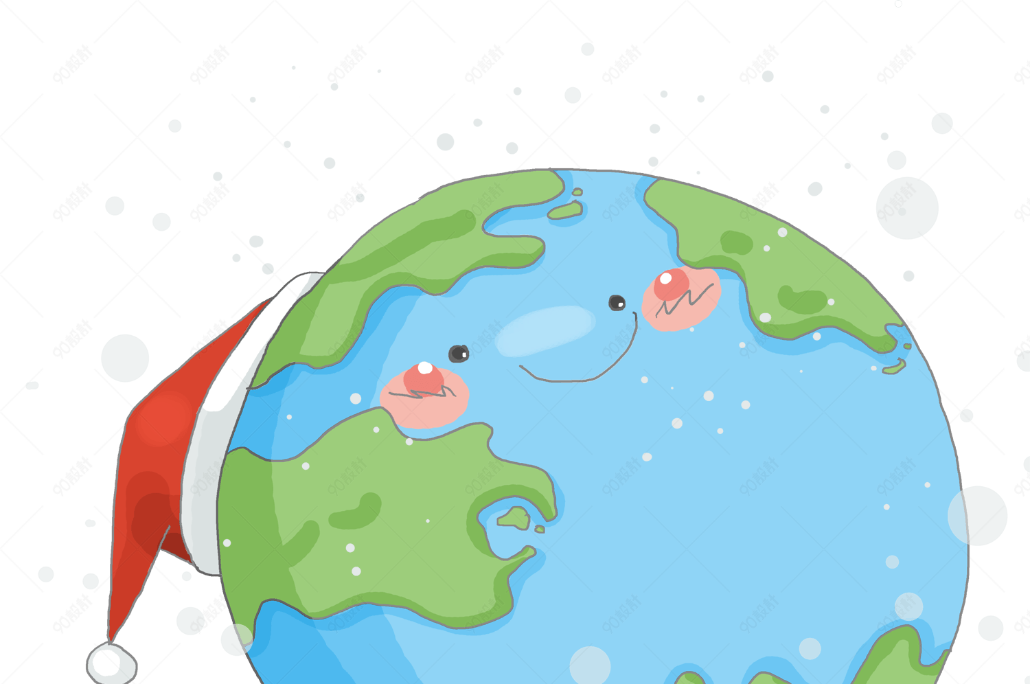 小清新卡通地球圣诞节主题插画