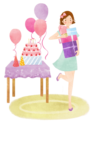 手绘清新女生生日场景插画