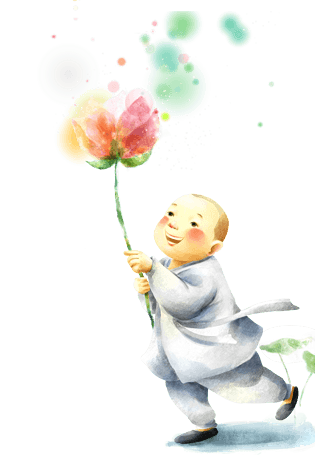 手绘清新拿荷花的和尚pngpsd2000*2000卡通小和尚练功pngpsd2000*2000