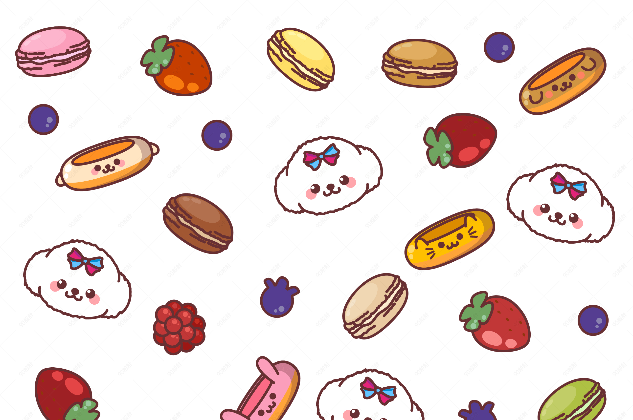 食物蔬菜水果面包卡通手绘漂浮元素