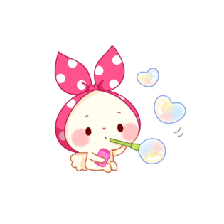 卡通头带粉色蝴蝶结吹泡泡的小兔子