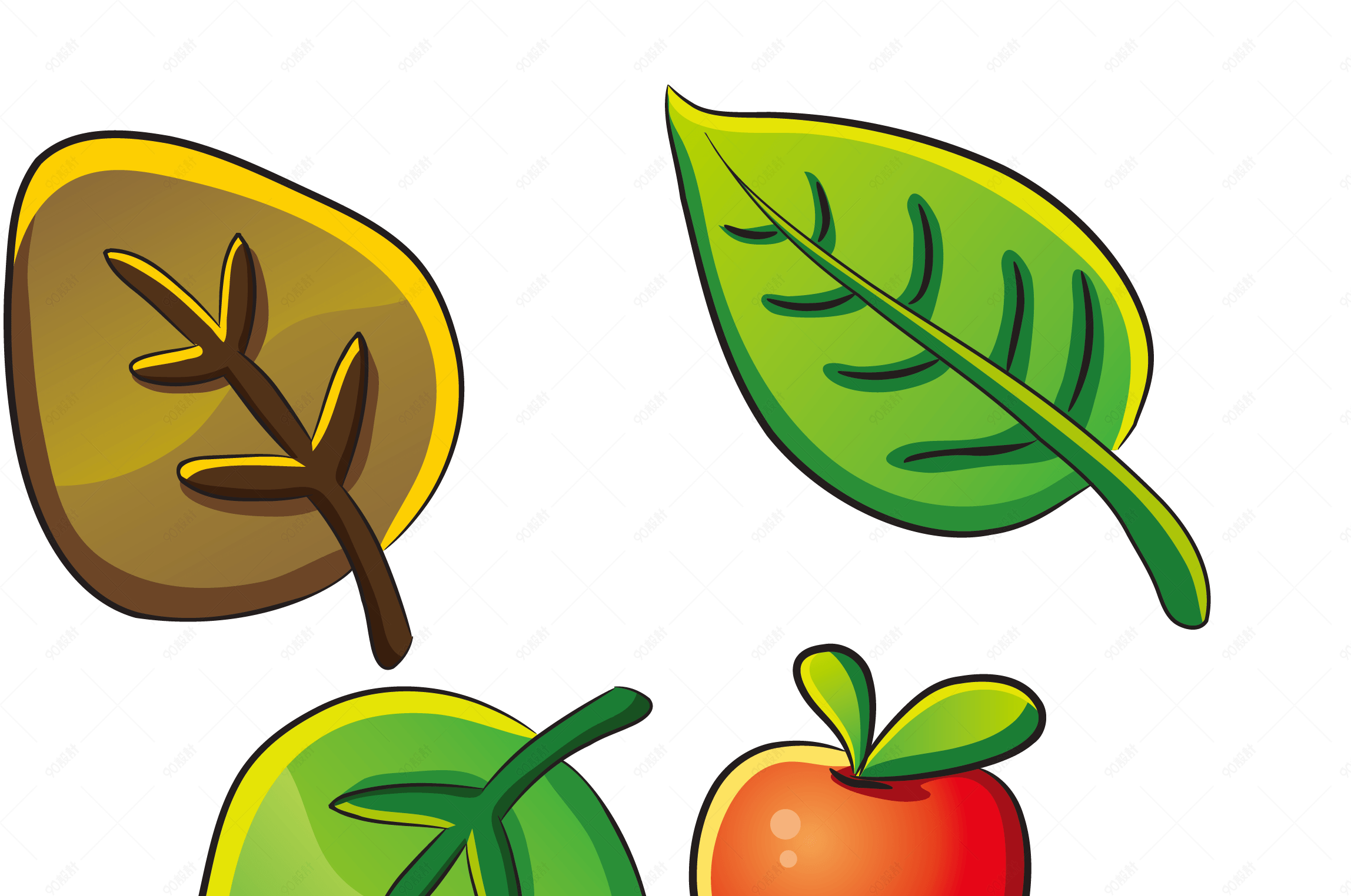 手绘卡通树叶插图矢量图免费下载