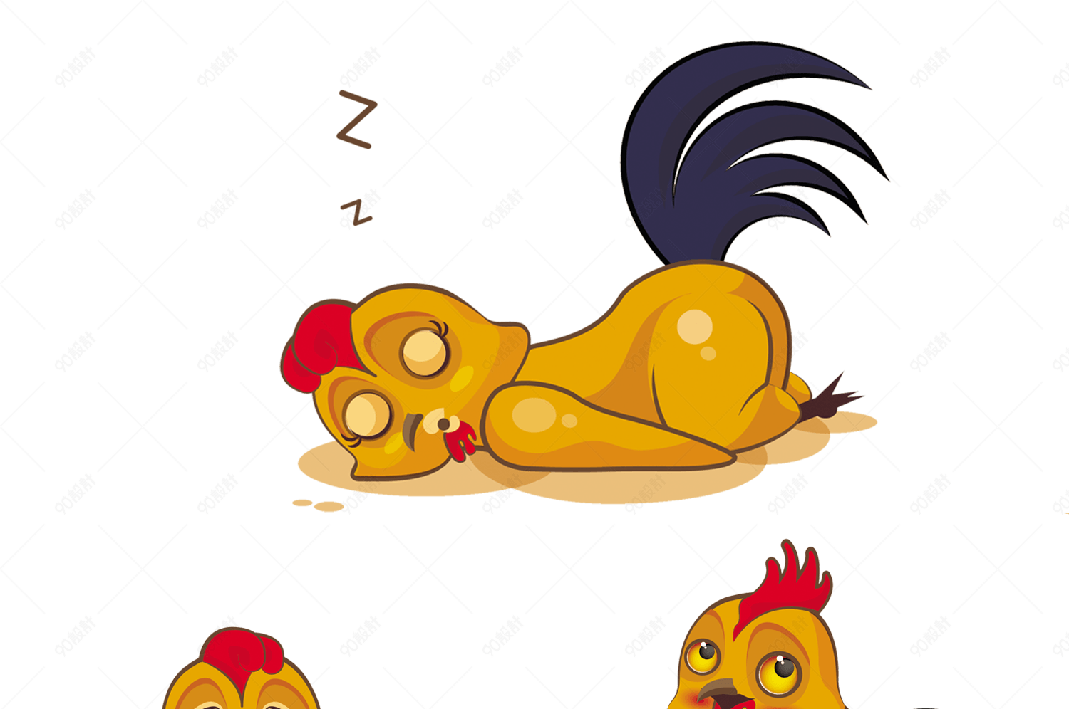 卡通难过睡觉的小公鸡