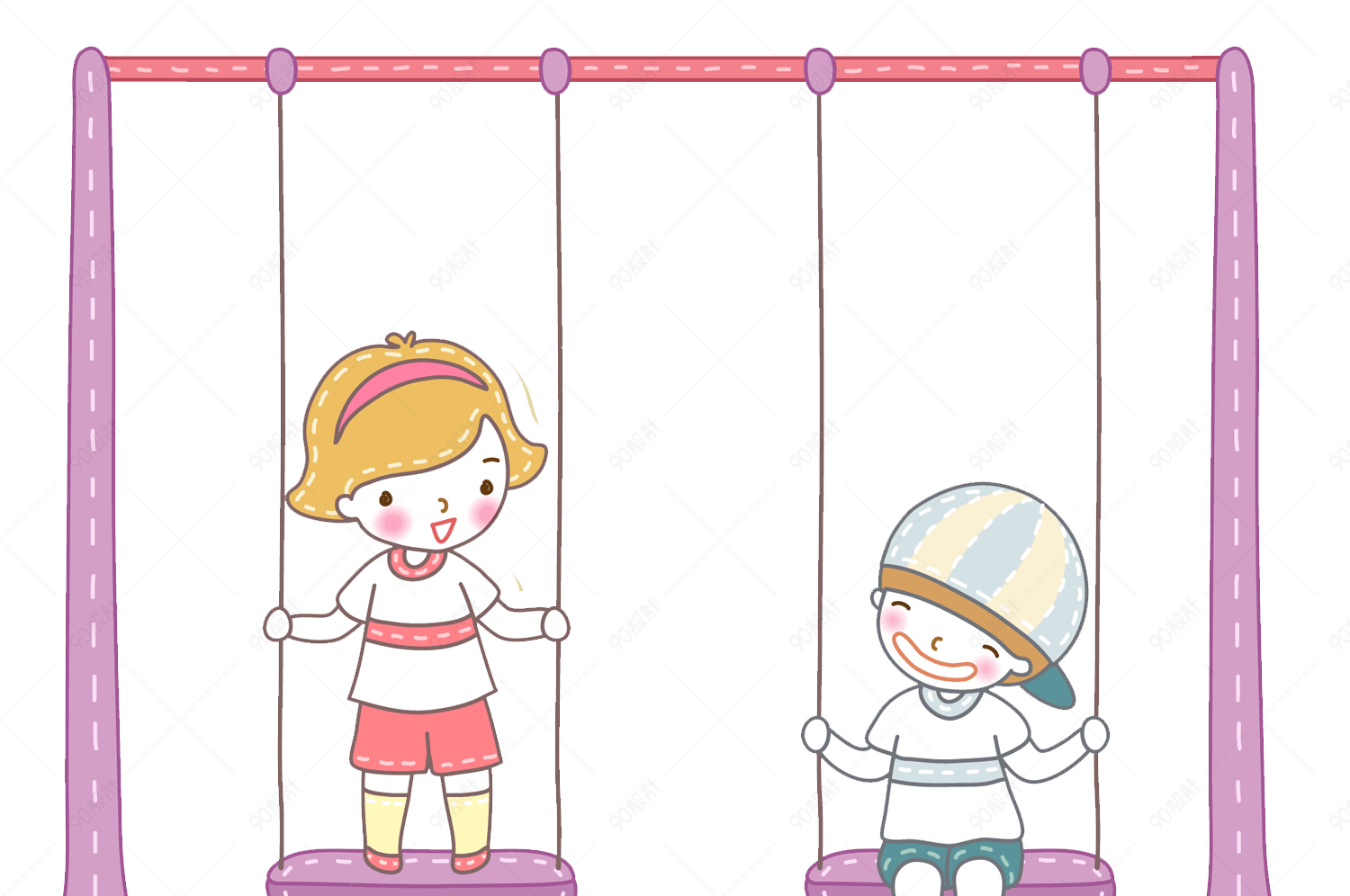 卡通小伙伴玩秋千