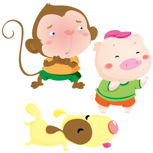 卡通小猴子小猪与小狗