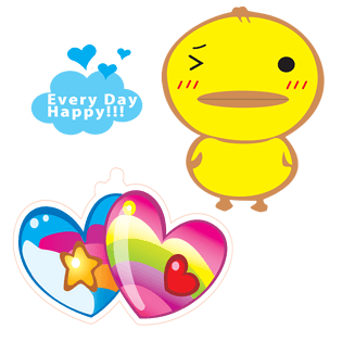 卡通彩色爱心与小黄鸭