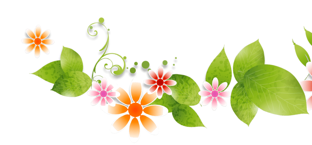 卡通红花与绿叶边框