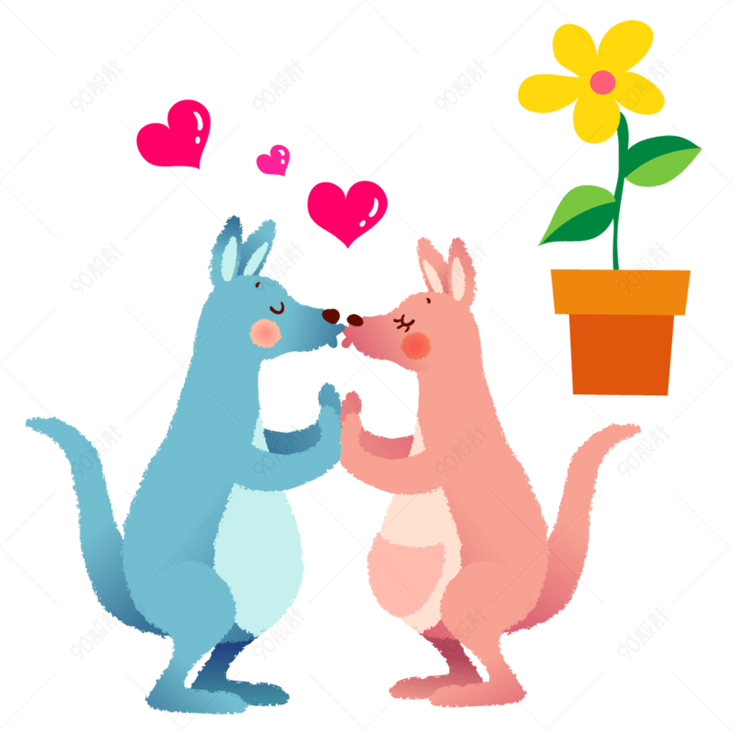 卡通相亲相爱的袋鼠