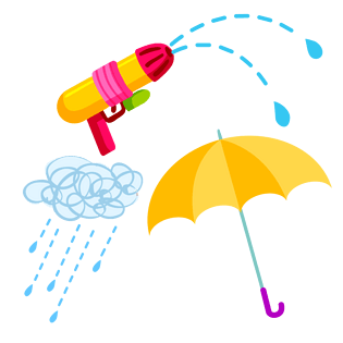 卡通下雨雨伞与水枪