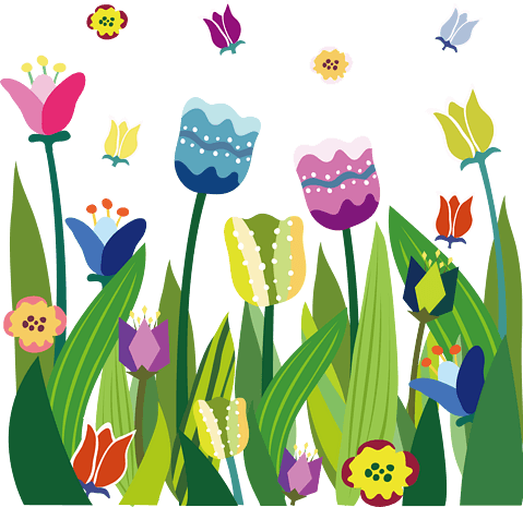 卡通扁平化路边野花边框pngpsd2000*2000矢量卡通扁平化红色野花装饰