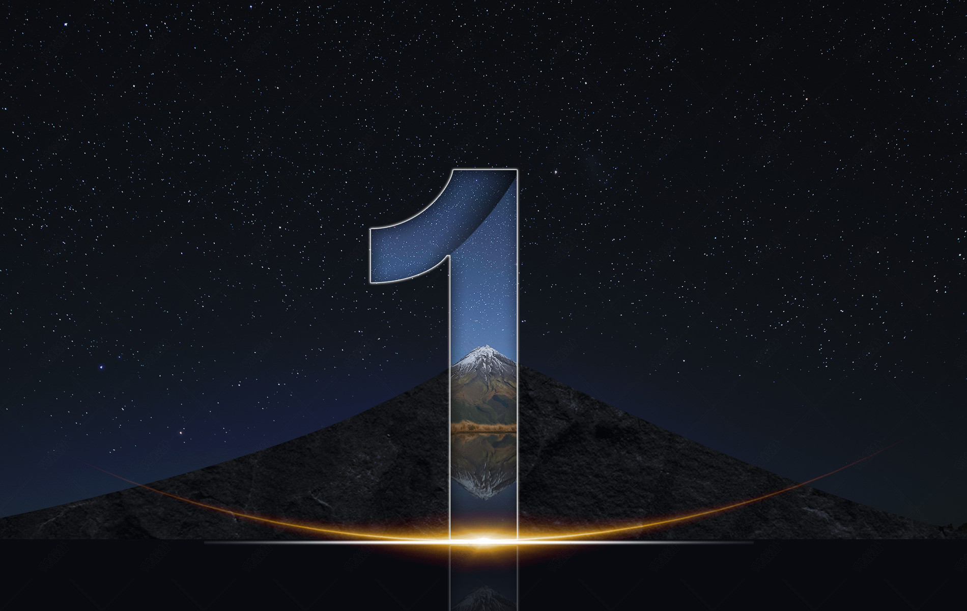 黑色星空炫酷光效倒影背景